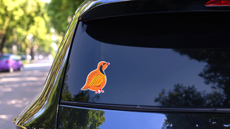 Partridge Cute Illustration Sticker on a Rear Car Window (New) example