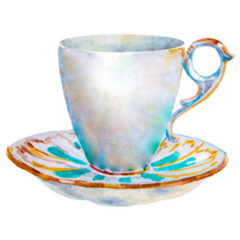 Party Colorful Tea Cup And Saucer Watercolor Sticker