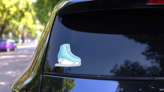 Pastel Blue Figure Skate Sticker on a Rear Car Window (New) example