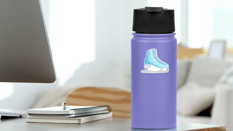 Pastel Blue Figure Skate Sticker on a Water Bottle (New) example