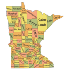 Pastel Map Of  Minnesota With Its Counties Sticker