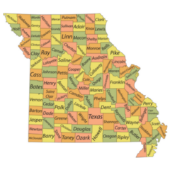 Pastel Map Of Missouri Usa With  Name Of Its Counties Stickers