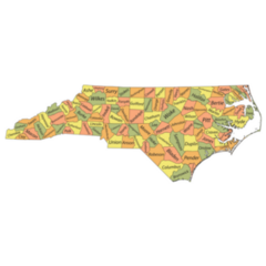 Pastel Map Of North Carolina Name Of Counties Sticker