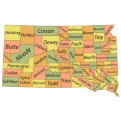 Pastel Map Of South Dakota With Its Counties Sticker