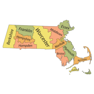 Pastel Map Of The Of Massachusetts Names Counties Sticker
