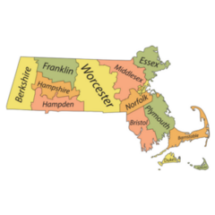 Pastel Map Of The Of Massachusetts Names Counties Sticker