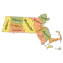 Pastel Map Of The Of Massachusetts Names Counties Sticker