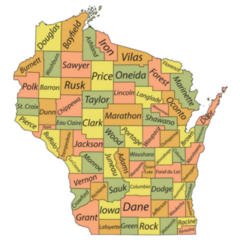 Pastel Map Of Wisconsin With Its Counties Sticker