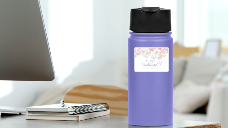 Pastel Will You Be My Bridesmaid Sticker on a Water Bottle (New) example