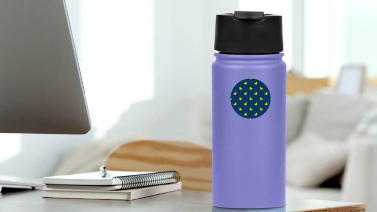 Pattern Ducks On Navy Blue Sticker on a Water Bottle (New) example