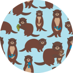 Pattern Funny Brown Otters With Fish Sticker