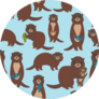 Pattern Funny Brown Otters With Fish Sticker