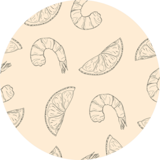 Pattern Of Black Line Hand Drawn Shrimps And Lemon Sticker
