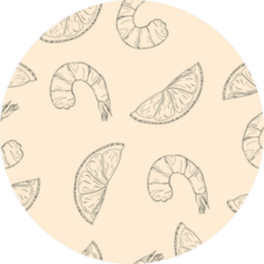 Pattern Of Black Line Hand Drawn Shrimps And Lemon Sticker