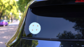 Pattern With Crabs On A Blue Background Sticker on a Rear Car Window (New) example