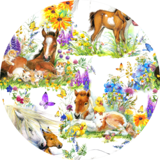 Pattern With Cute Horses On Summer Field Sticker
