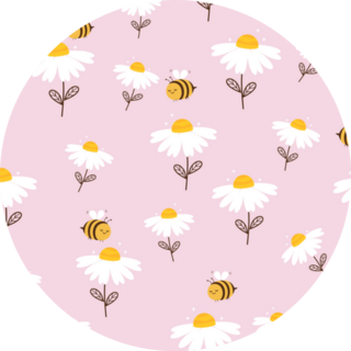 Pattern With Daisy Flowers And Bees Pink Sticker 