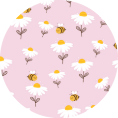 Pattern With Daisy Flowers And Bees Pink Sticker 