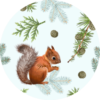 Pattern With Forest Branches and Squirrel Sticker