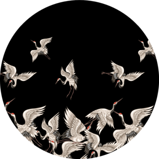 Pattern With Japanese White Cranes In Different Poses In Black Sticker