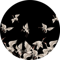 Pattern With Japanese White Cranes In Different Poses In Black Sticker