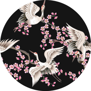 Pattern With Pink Sakura Branches And Cranes Sticker