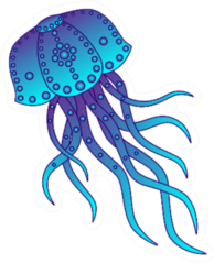 Patterned Jellyfish In Blue And Violet Colors Sticker
