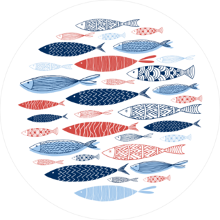 Patterned School of Fish Circle Sticker