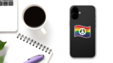 Peace Pride Flag Sticker on a Phone (New) example