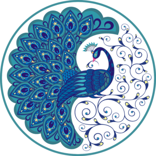 Peacock Drawing Fantasy Bird In Circle Sticker