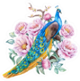 Peacock With Peonies Flowers Beautiful Illustration Sticker