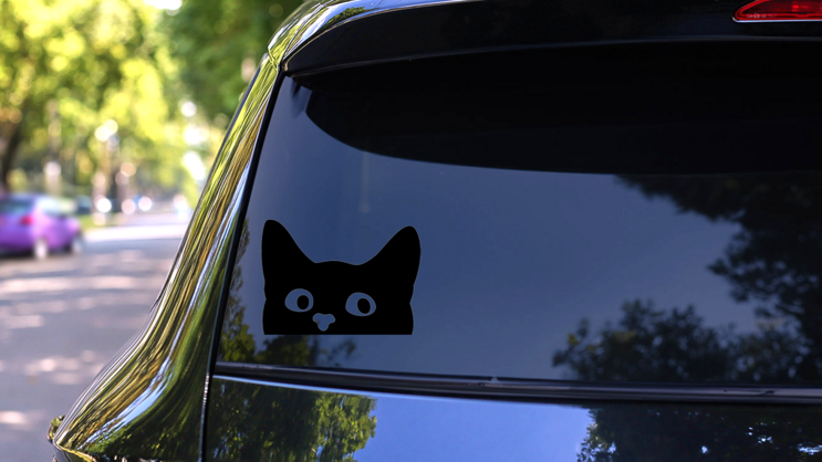 Peeking Curious Cat Sticker on a Rear Car Window (New) example