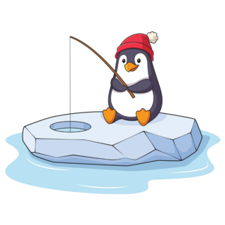 Penguin Fishing Sticker