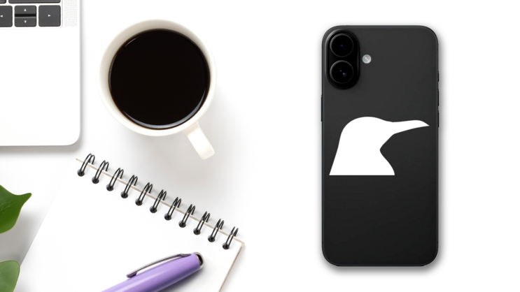 Penguin Head Sticker on a Phone (New) example