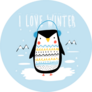 Penguin Illustration I Love Winter On Blue Sticker