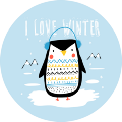 Penguin Illustration I Love Winter On Blue Sticker