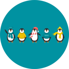 Penguins In Warm Clothes Cartoons On Blue Sticker
