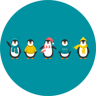 Penguins In Warm Clothes Cartoons On Blue Sticker