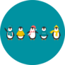Penguins In Warm Clothes Cartoons On Blue Sticker