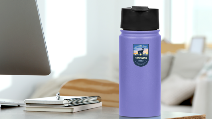 Pennsylvania Banner Sticker on a Water Bottle (New) example