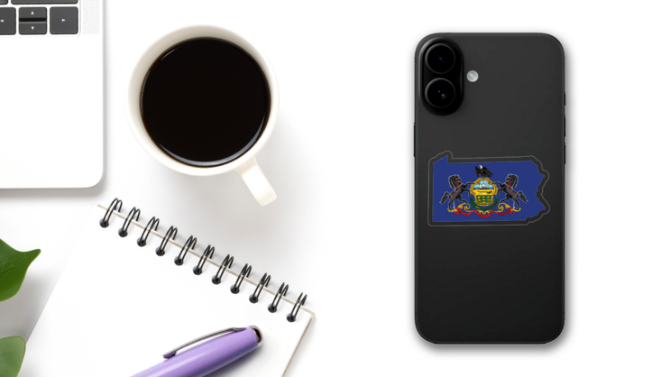 Pennsylvania Flag State Sticker on a Phone (New) example