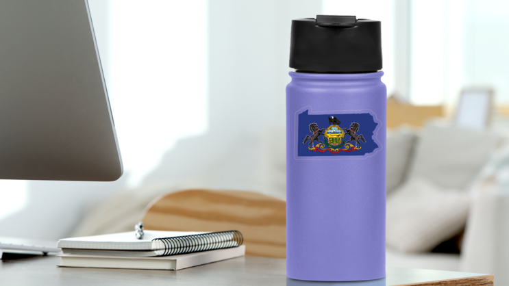 Pennsylvania Flag State Sticker on a Water Bottle (New) example