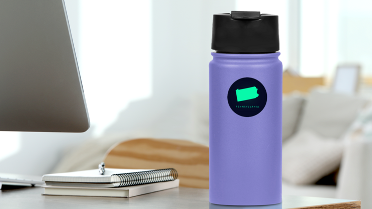 Pennsylvania Map Green Color Gradient Sticker on a Water Bottle (New) example
