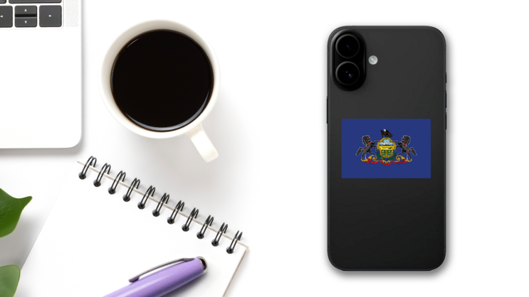 Pennsylvania Pa State Flag Sticker on a Phone (New) example