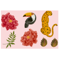 Peony Peonies Leopard Tropical Toucan Sticker
