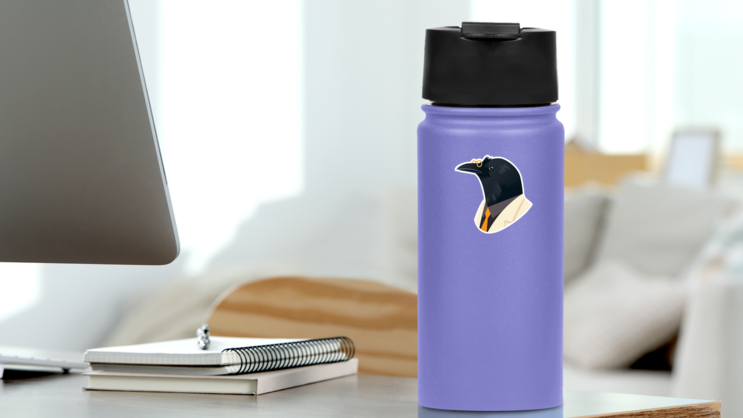 People Art Animal, Crow With Glasses Dressed In Suit Sticker on a Water Bottle (New) example