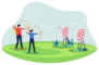 People With Bow Archery And Target Illustration Sticker