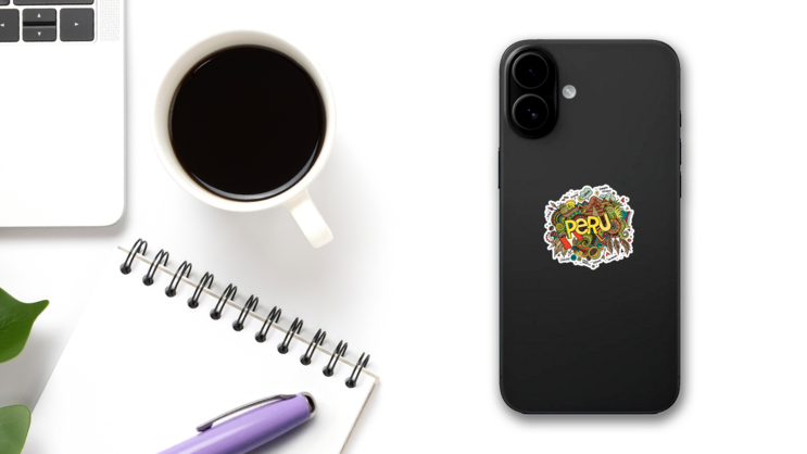 Peru Hand Lettering And Doodles Sticker on a Phone (New) example