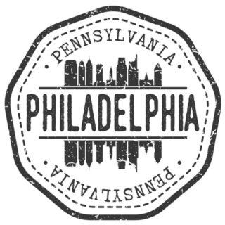 Philadelphia, Pa, Usa Stamp Skyline Postmark Sticker