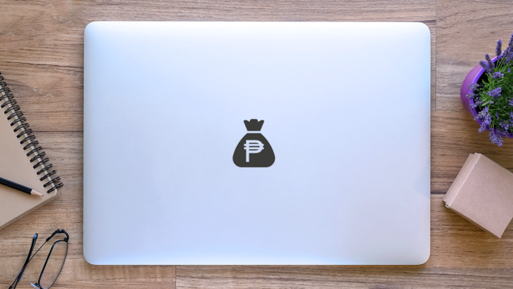 Philippine Peso Money Bag Icon Sticker on a Laptop (New) example